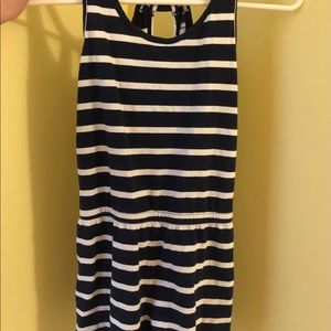navy and white striped romper